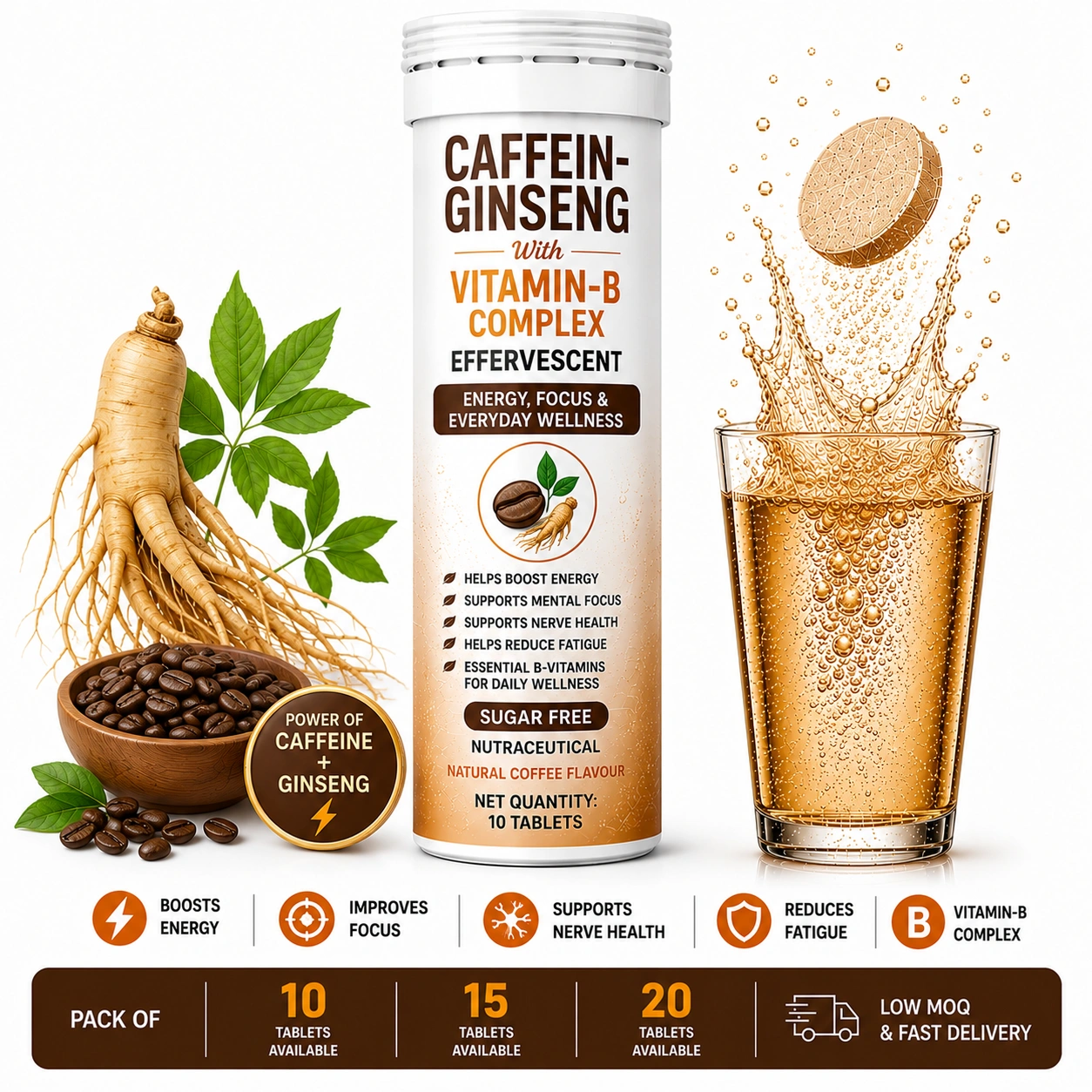 Caffein-Ginseng With Vitamin-B Complex Effervescent Tablet